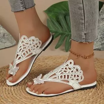 Большие богемные классные тапочки женские сандалии-бабочки со стразами женские винтажные римские сандалии женские 35 чёрный