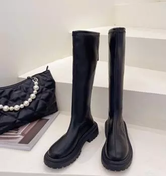 Большие ботфорты с полярным форро для женщин, zapatos de Caballero de otoo e invierno, nuevas, finas, europeas y americanas, размеры 42 35 чёрный