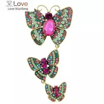 Большие броши-бабочки из кристаллов и страз для женщин, винтажные булавки-подвески в виде насекомых