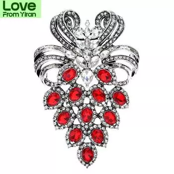 Большие броши со стразами и виноградом для женщин, винтажная модная булавка с фруктами, красочные аксессуары для вечеринок, зимнее пальто, ювелирные изделия красный
