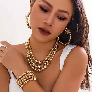 Большие CCB шариковые цепочки с бусинами, короткое колье-чокер/серьги/браслет для женщин, многослойные крупные цепочки с бусинами на шее/аксессуары для рук Bracelet Only