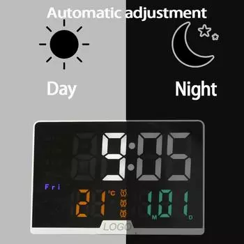 Большие цифровые часы Температура Дата Неделя Дисплей Память выключения Настольные часы Голосовое управление Двойной будильник Светодиодные часы чёрный
