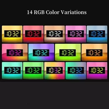 Большие цифровые настенные часы RGB с датой и пультом дистанционного управления, настольные часы с подсветкой RGB, 12/24-часовое летнее время, функция отключения питания, память, светодиодный будильник 28.4x11.8x3cm белый