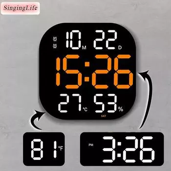 Большие цифровые настенные часы с большим квадратным экраном, температурой, датой, неделей, функцией отключения питания, памятью, настольными часами, электронными светодиодными будильниками