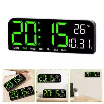 Большие цифровые настенные часы с дисплеем температуры и даты, ночным режимом, настольным будильником, 12/24-часовым электронным светодиодным таймером оранжевый