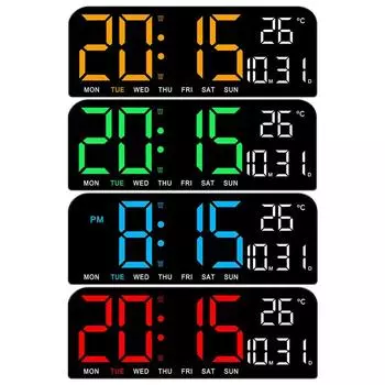 Большие цифровые настенные часы с отображением температуры и даты в ночном режиме настольные часы Blue