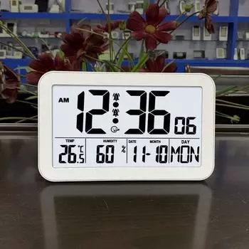 Большие цифровые настенные часы с питанием от батареек, с функцией отображения температуры, влажности, даты, недели и повтора сигнала, настольные часы с двумя будильниками, 12/24-часовой ЖК-будильник