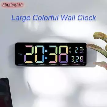 Большие цифровые настенные часы Температура Дата Неделя Дисплей Пульт дистанционного управления Регулировка яркости Функция обратного отсчета Будильник