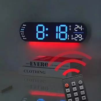 Большие цифровые светодиодные настенные часы с атмосферной подсветкой, меняющей цвет, электронный будильник, дисплей температуры/даты/недели