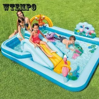 Большие детские горки, веселые газонные водные горки, бассейны с водными горками на открытом воздухе, океанские надувные водные игровые бассейны для детей, лето