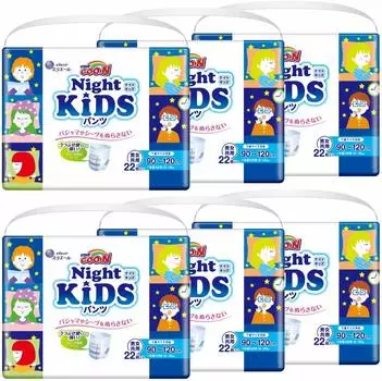 Большие детские подгузники Goon Night, примерная высота 132 шт., 6 шт., унисекс, ночной подгузник для сна [размер штанов] (Рост 90~120см) (22 упаковки)