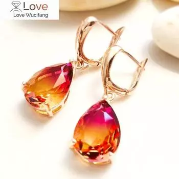 Большие двухцветные серьги-подвески в форме капли, женские серьги в форме груши оранжевого розового цвета в подарок маме красный