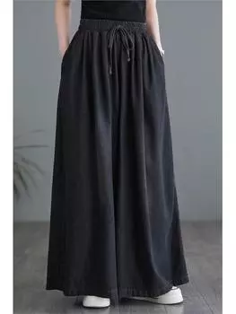 Большие джинсы весна лето широкие длинные брюки женские оборки плиссированные модные повседневные свободные женские брюки с высокой талией женские брюки L