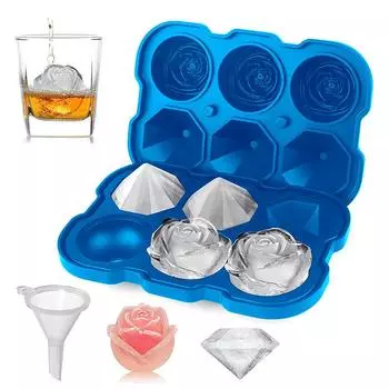 Большие формочки для льда, силиконовые формы для льда Rose&Diamond, легкосъемная форма для льда с крышкой, форма для кубиков льда для коктейля из виски синий