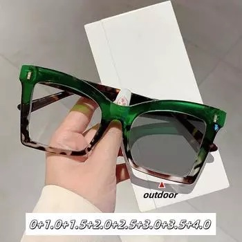 Большие фотохромные очки для женщин с пресбиопией, квадратные, с градиентом, конфетного цвета, меняющие цвет очки для чтения, фирменный дизайн, зеленые очки 0