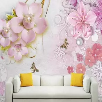Большие фрески розовые цветы жемчуг 3D рельефные обои украшение гостиной телевизор настенная живопись современные улучшения дома 200 cm(W) x 140 cm(H)