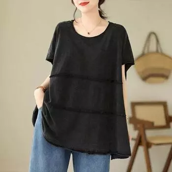 Большие футболки женские Niche Design Sense с заниженной линией плеча футболка повседневные свободные топы для похудения 2025 летний тренд футболка Y2k One size хаки