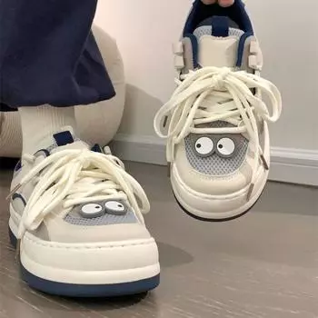Большие глаза милые круглые туфли на толстой подошве с большой головой новые туфли для скейтбординга универсальные маленькие белые туфли сетчатые туфли женские дышащие сетчатые 35 синий