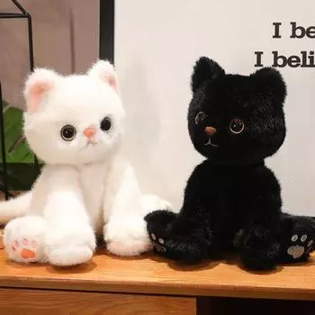 Большие глаза милые животные плюшевые куклы сидят мягкие кошки плюшевые подушки кошка плюшевые игрушки пасхальные подарки 23cm чёрный