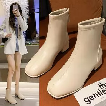 Большие хлопковые ботинки женские короткие квадратные зимние ботинки модные удобные с застежкой-молнией сзади модные ботинки обувь 34