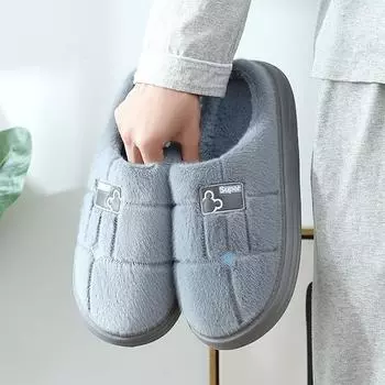 Большие хлопковые тапочки для мужчин, зимние домашние и хозяйственные, для использования в помещении и на улице, нескользящие, с толстой подошвой, теплые и простые тапочки для мужчин 40 серый