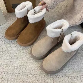 Большие хлопковые туфли с толстой подошвой, женские утепленные короткие ботинки, осенние и зимние теплые меховые ботинки в стиле ретро, зимние ботинки 35 коричневый