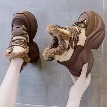 Большие хлопковые зимние ботинки, увеличивающие высоту хлопковые туфли, женские новые зимние туфли с белой подкладкой, утолщенные спортивные туфли Pops 34