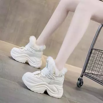 Большие хлопковые зимние ботинки, увеличивающие высоту хлопковой обуви, женская обувь 2024 года, новая зимняя подошва, утолщенная обувь из белого бархата, спортивная обувь для папы 34