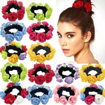 Большие искусственные цветочные резинки для волос для женщин, эластичные резинки для волос, помпоны, держатель для хвоста, модная повязка для волос во французском стиле 3