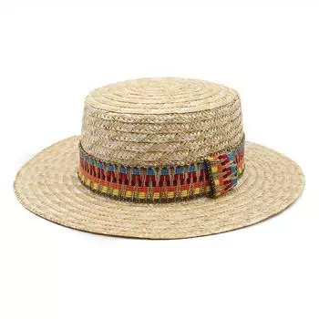 Большие карнизы, пшеничная тесьма, плоский верх, плоский край, соломенная шляпа, женская, в форме зонтика, натуральная соломенная шляпа в этническом стиле, прилив M56-58cm