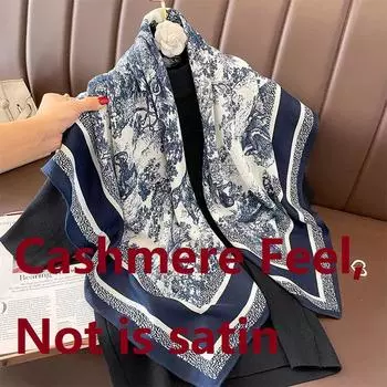 Большие кашемировые квадратные банданы, шарфы, легкая шаль с цветочным принтом, весенне-летняя шаль для женщин, 90*90 см 90*90cm темно-синий