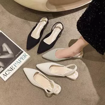 Большие классные тапочки, женщины носят остроносые сандалии, модная корейская версия, толстый каблук, размер 42 классные тапочки, женщины носят педаль снаружи 35 чёрный