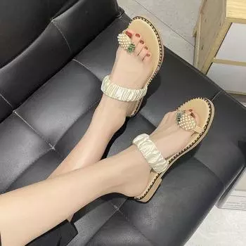 Большие классные тапочки женские летние 2024 новые босоножки с носком ананасовые кружевные пляжные туфли Тапочки 35 жёлтый