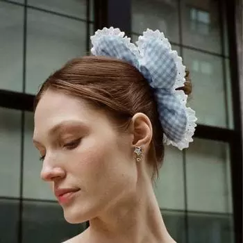 Большие клетчатые кружевные резинки для волос в корейском стиле, преувеличенные резинки для волос, милые цветочные резинки для вечеринок синий