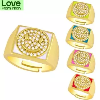 Большие кольца для пальцев с изображением смайлика цвета конфет, регулируемые женские кольца с кубическим цирконием, изящные свадебные украшения, аксессуары красный