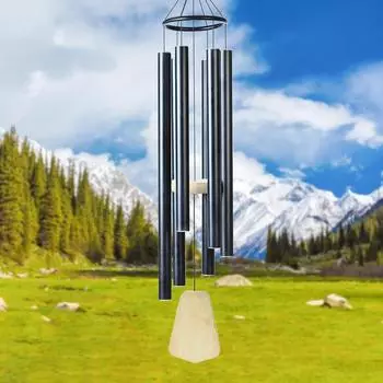Большие колокольчики ветра – Колокольчик ветра для балкона - 6-трубный черный дизайн, Колокольчики ветра для гостиной – Декор для сада, балкона или спальни
