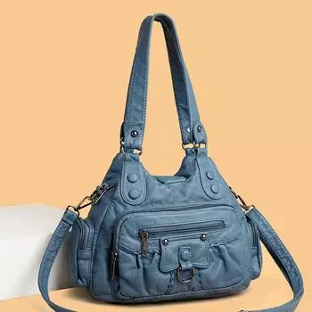 Большие кошельки и сумки для женщин, сумка-хобо из мытой синтетической кожи, сумка-тоут через плечо с ремнем через плечо, сумка-хобо с верхней ручкой синий