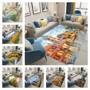 Большие ковры в европейском стиле с масляной живописью для гостиной, коврики для двери, нескользящие коврики для пола на кухне, коврики для дивана с принтом в виде пейзажа 30x50cm