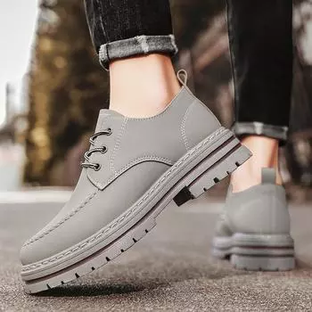 Большие кожаные туфли модные туфли новые низкие повседневные весенние черные туфли на платформе Martin tooling мужские туфли 2025 трудовое страхование 39 серый