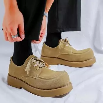 Большие кожаные туфли мужские антибархатные низкие ботинки из ревеня на толстой подошве, увеличивающие высоту голенища, туфли дерби высокого класса в британском стиле 24331-R 38 жёлтый