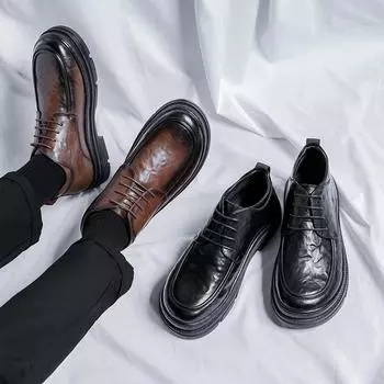 Большие кожаные туфли мужские британские ретро круглые широкие ступни высокие повседневные деловые туфли кожаные туфли средние туфли 81866-R 38 коричневый