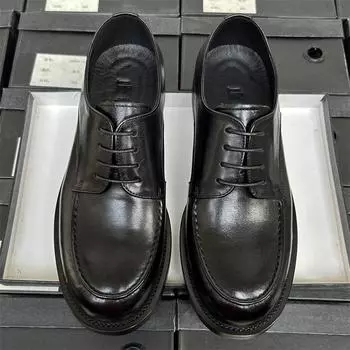 Большие кожаные туфли мужские деловые туфли дерби кожаные дышащие рабочие туфли для жениха свадебные мужские кожаные туфли с круглым носком 38 чёрный
