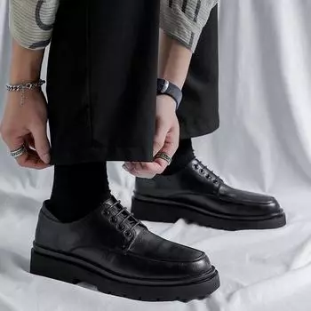 Большие кожаные туфли мужские весенние деловые туфли для свадьбы в британском стиле для жениха повседневные туфли на шнуровке 5797-R 38 чёрный