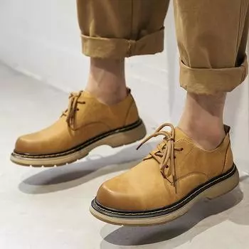 Большие кожаные туфли мужские весенние и осенние британские деловые повседневные туфли летние низкие ботинки Martin 9323-T 38 жёлтый