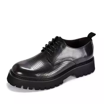 Большие кожаные туфли на каблуке, деловая классическая кожа, толстая подошва, увеличивающая рост, британская мужская модная повседневная обувь, мужские сандалии 38 чёрный