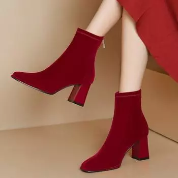 Большие красные сапоги, женская обувь, свадебные элегантные сапоги и ботильоны для женщин, массивные модные роскошные модные туфли на высоком каблуке по акции 34 красный
