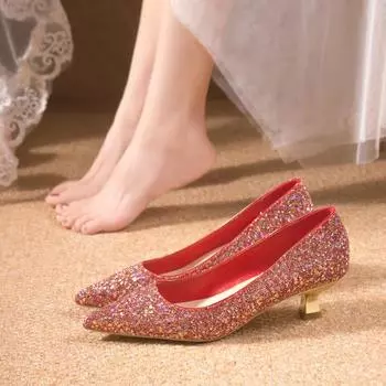Большие красные свадебные туфли для женщин 2024 года, весна/лето/осень, новые основные свадебные туфли на высоком каблуке 35 золотой