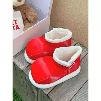 Большие красные водонепроницаемые и нескользящие персонализированные уличные ветрозащитные ботинки для родителей и детей, женские зимние новые бархатные теплые короткие ботинки 24-25 [inner length about 16.5cm]