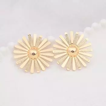 Большие круглые серьги-гвоздики из гладкого золотистого металла с подсолнухом, уникальные геометрические серьги-гвоздики для женщин золотой