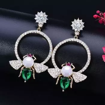 Большие круглые серьги-капли WWJ с изображением пчелы, банкетные украшения для женщин зелёный